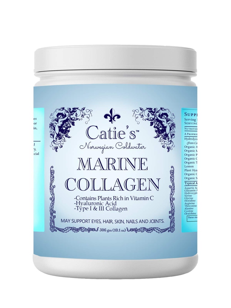 Catie's Marine Collage- Premium Wild Caught Collage (type 1 & 3) fra Cold Water Nordic Cod w/Plant basert vitamin C, Hyaluronsyre + urter! Ikke GMO. 30 dagers forsyning.