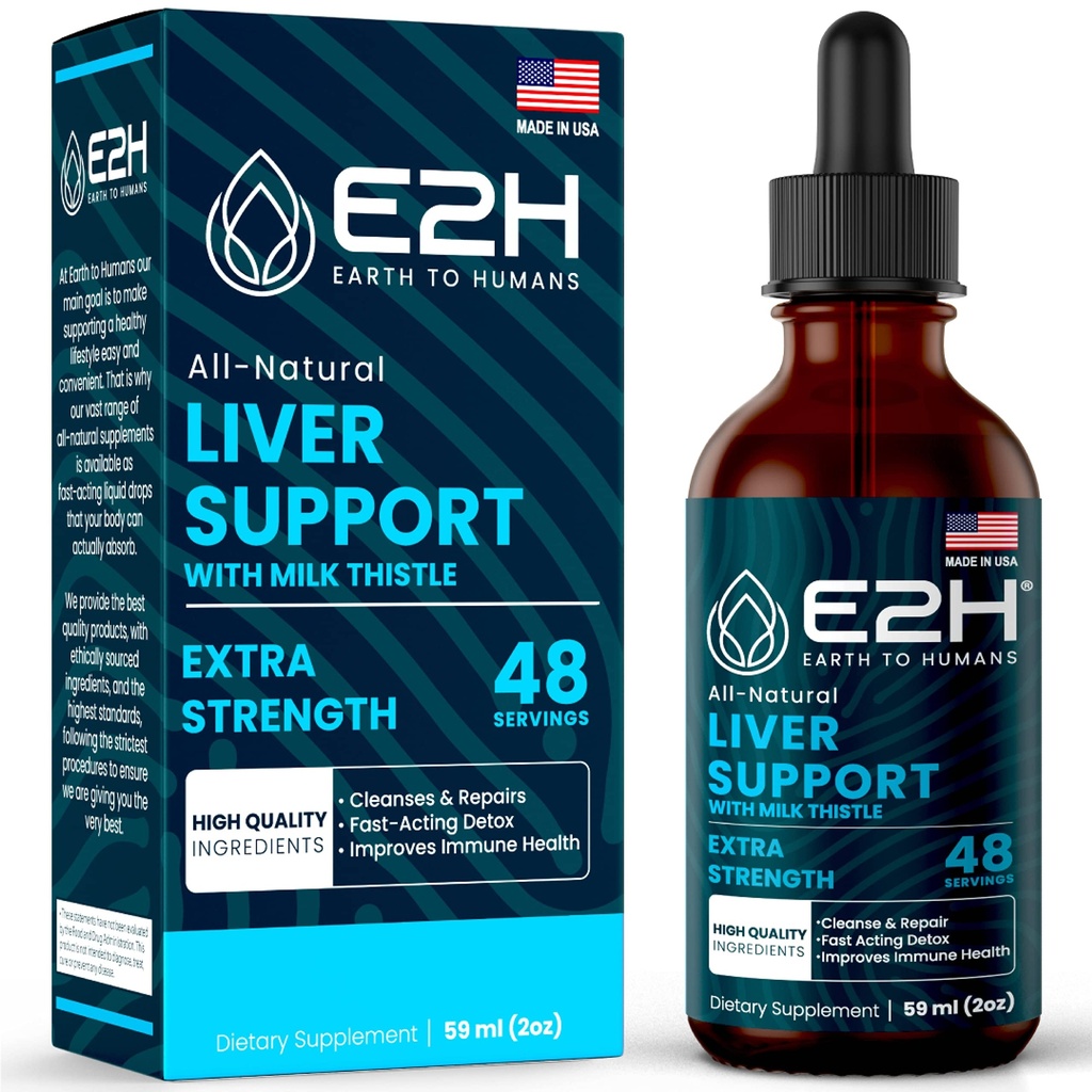 Liver Cleanse Detox & Reparasjon - Herbal Liver Support Melk Thistle Supplement - Silymarin Melke Thistle Supplement med Dandelion Root, Chanca Piedra, Turmeric Root & Artichoke Extract - 2 Fl Oz av E2H