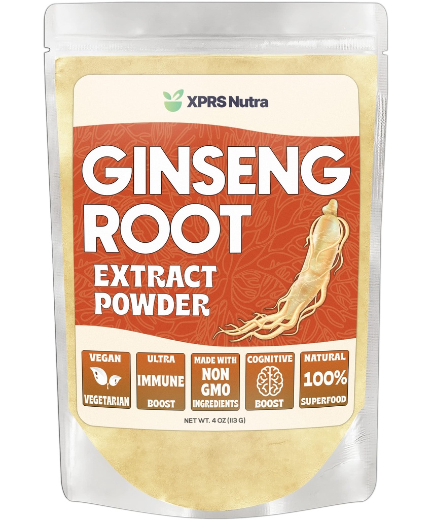 XPRS Nutra Ginseng Root Extract pulver - Ginseng pulver støtter kognitiv funksjon, fysisk ytelse og immunsystem - Vegansk Vennlig Panax Ginseng i pulverform (4 Ounce)