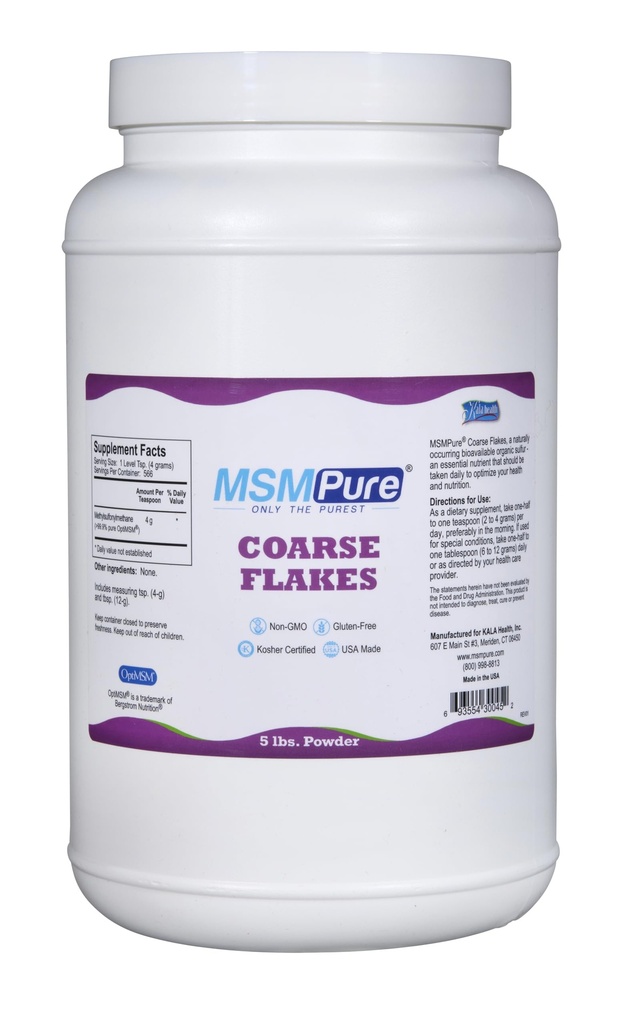 KALA Helse MSMPure Coarse MSM Powder Flakes – US-Made MSM for felles helse, hudutseende, og hår og negle støtte – 5 lb, organisk svovel