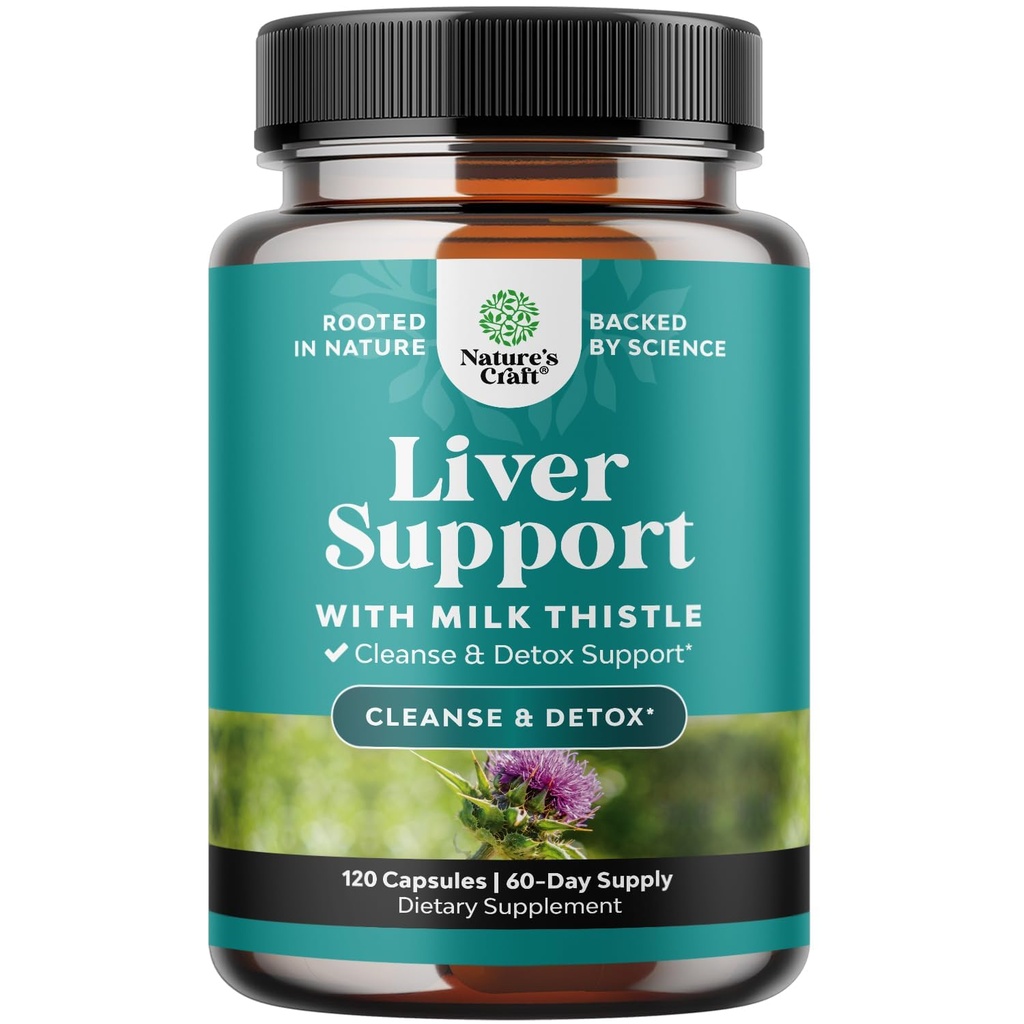 Natures Craft Liver Cleanse Detox & Reparasjon 120 kapsler - Herbal Liver Support Melk Thistle Supplement - Silymarin Melke Thistle Supplement med Dandelion Root, Choline, Beetroot & Artichoke Extract