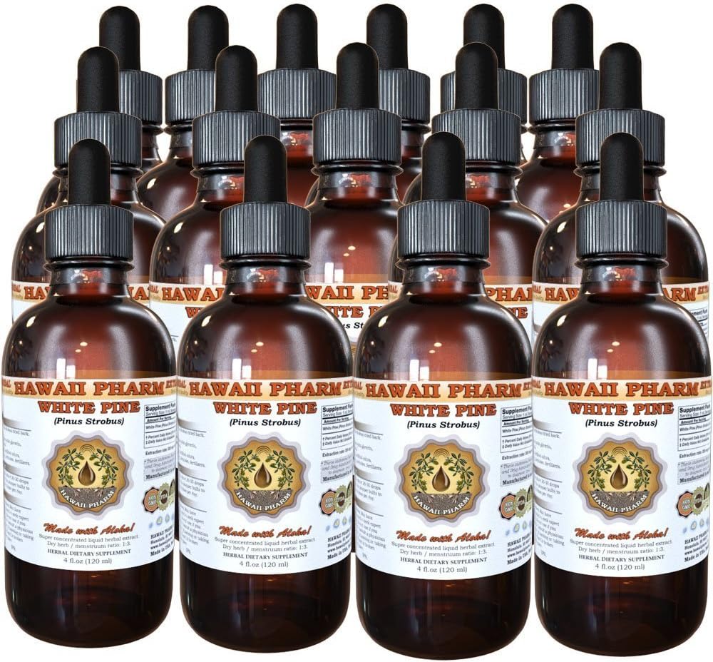Hvit Pine flytende ekstrakt, Hvit Pine (Pinus Strobus) Bark pulver tinktur, Herbal Supplement, Hawaii Pharm, laget i USA, 15x4 floz