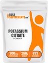 BulkSupplements.com Kalium Citrat pulver - for Hydration Support, Mineral Supplement, Kalium 99 mg - Glutenfri, 300 mg per servering, 250 g (8,8 oz) (Pack of 1)