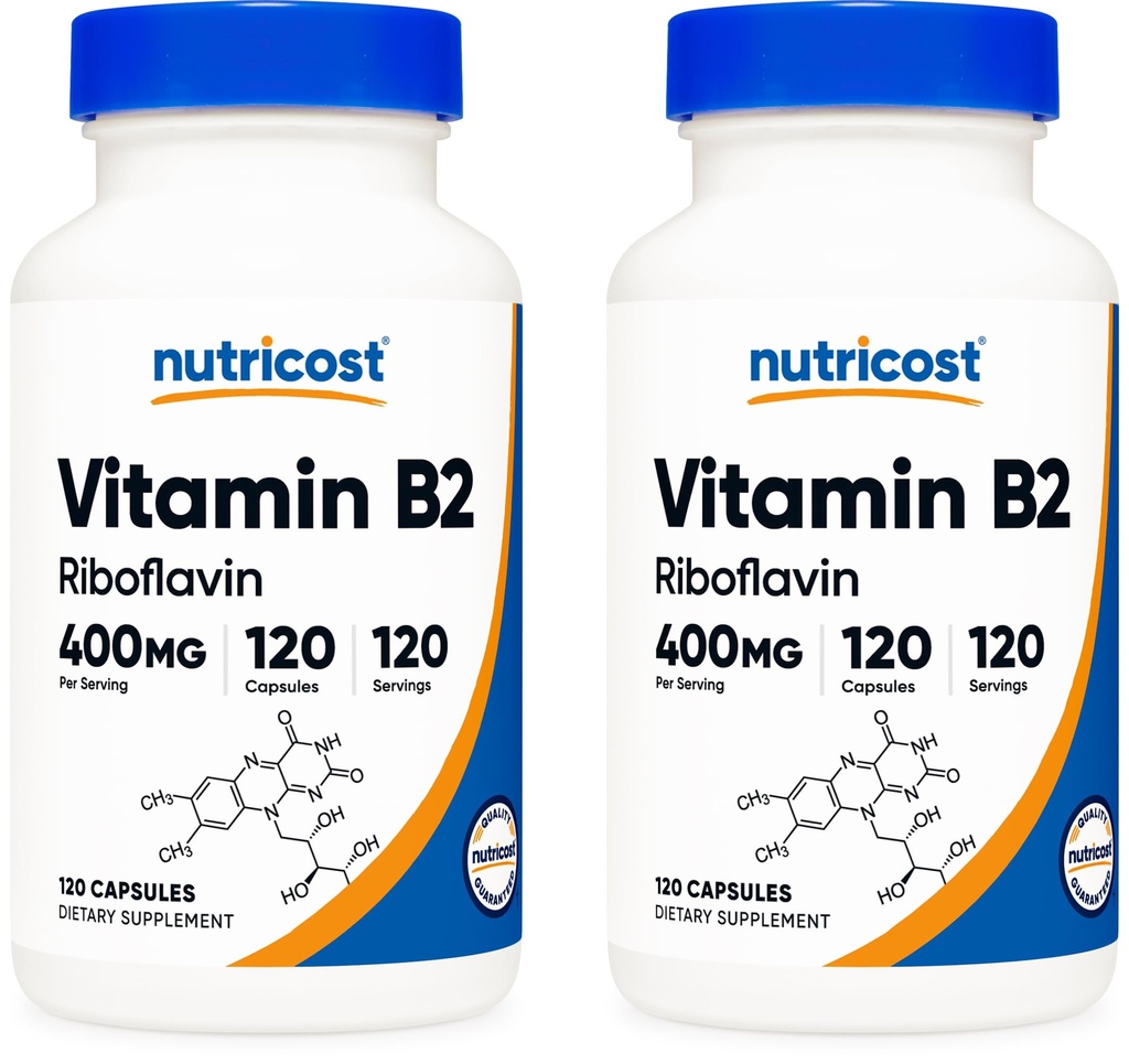Nutricost vitamin B2 (Riboflavin) 400 mg, 120 kapsler (2 flasker)