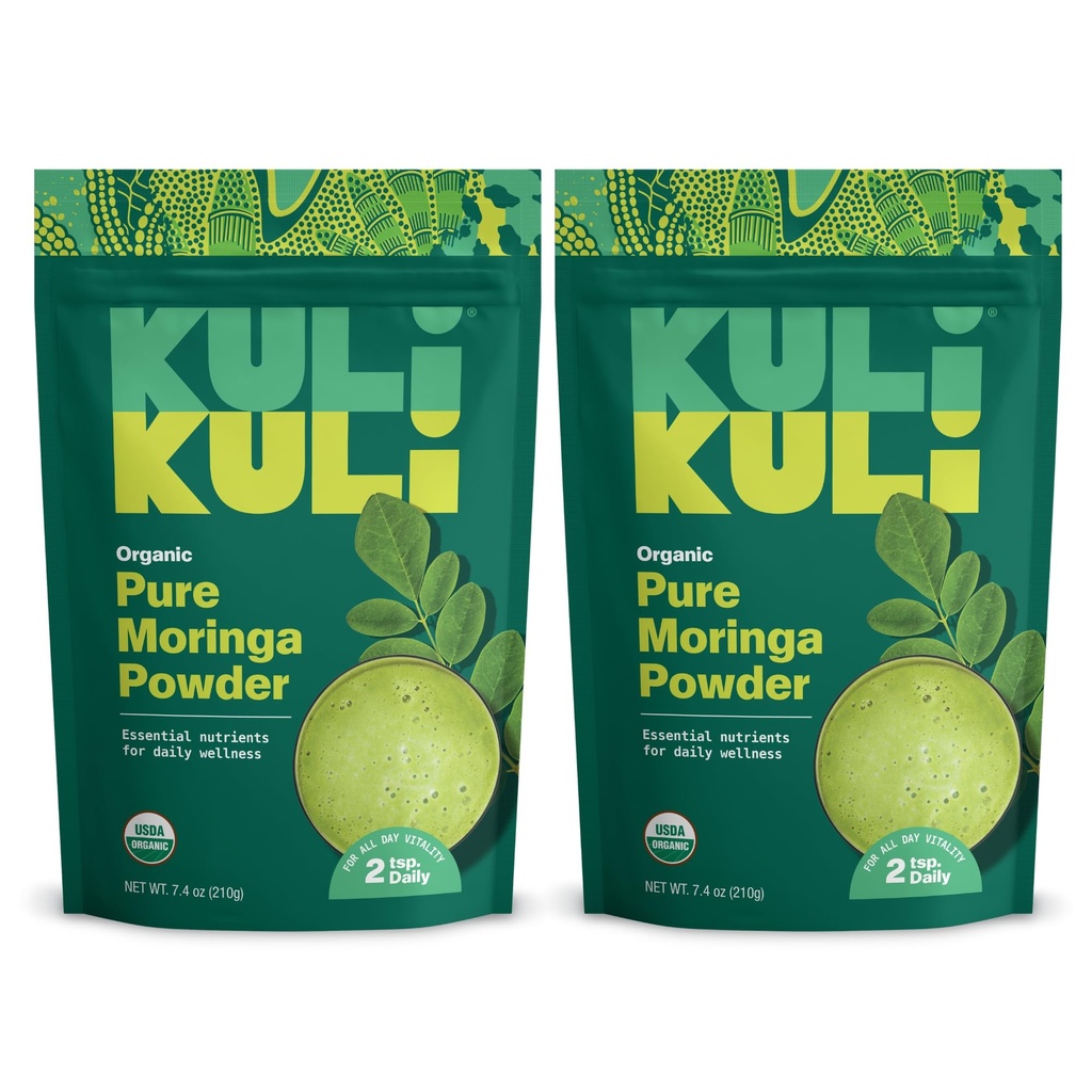 Kuli Kuli Moringa Oleifera Organic Leaf Powder & Green Smoothie, 100% ren USDA-sertifisert og ikke-GMO Moringa Powder, Flott med Smoothies, Te og Mat, 2 Pack