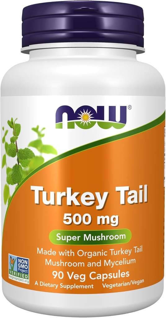 Nå Mattilskudd, Tyrkia Tail 500 mg, Super Mushroom, laget med organiske Tyrkia Tail Mushroom og Mycelium, 90 Veg Kapsler