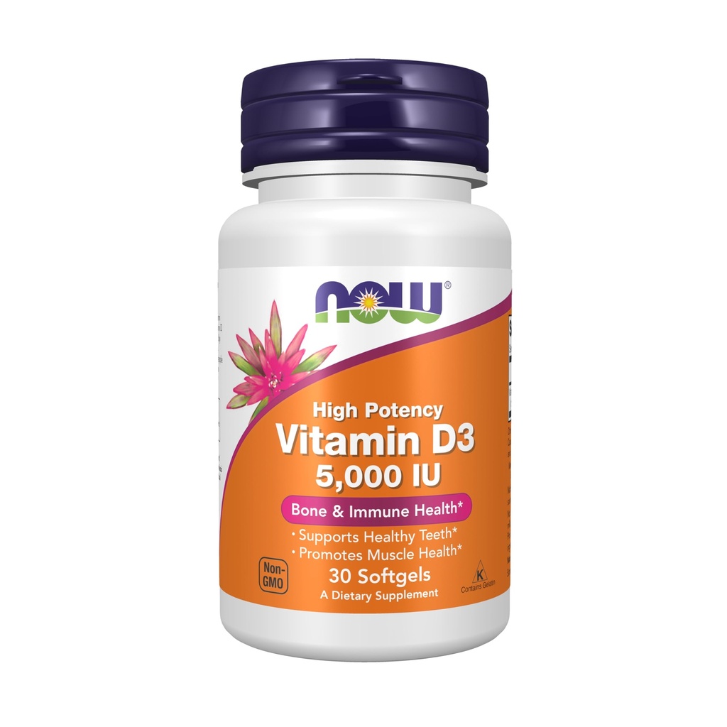 NÅ Kosttilskudd, vitamin D3 5000 IU, høy styrke, strukturell støtte*, 30 Softgels