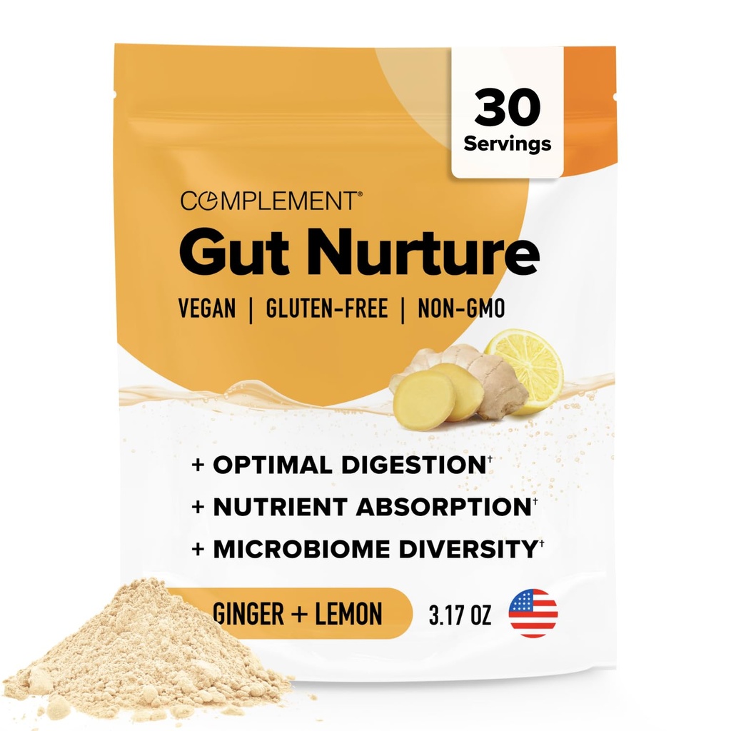 Komplement Gut Nurture Prebiotic + Postbiotic Superfood pulver for leaky Gut Repair, Probiotika for Digestive Helse - Ginger Root - 30 Serveringer