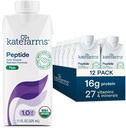 KATE FARMS Organic Adult Peptide 1.0 Formula, Plain, Sole-kilde, Hydrolysert Plantebasert ernæring for oral eller tube fôring, 11 Fl oz (12 Pack)