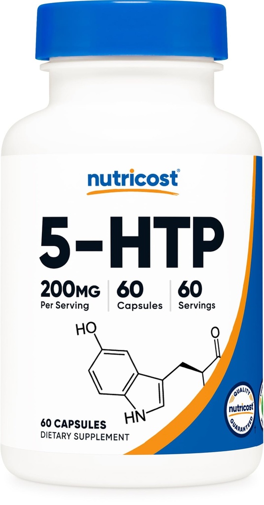 Nutricost 5-HTP 200 mg, 60 vegetariske kapsler (5-hydroksytryptophan) - Ikke-GMO & Glutenfri
