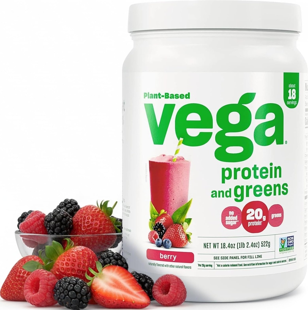Vegaprotein og grønn proteinpulver, Berry - 20g Plantebasert Protein Plus Veggies, Vegansk, Ikke GMO, Pea Protein for kvinner og menn, 1,2 lbs (Packaging May Vary)