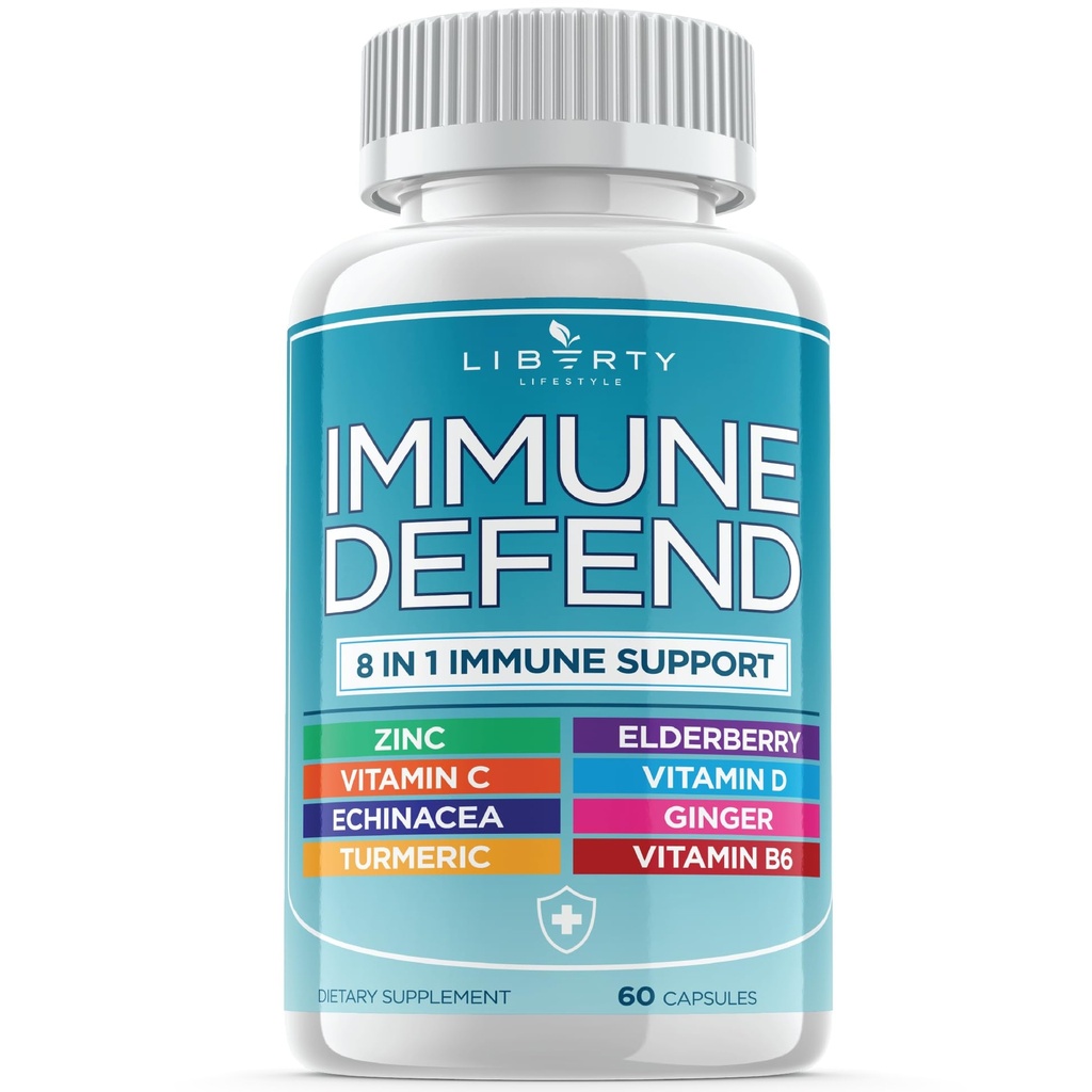 8 i 1 immunforsvarsstøtte, immunforsvarskapsler Supplement med Echinacea Zinc 50 mg, Vitamin C, D3 5000 IE, Turmeric Curcumin & Ginger, Echinacea - for barn voksne (1 pakke)