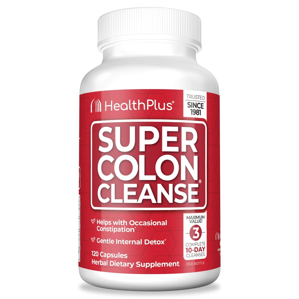 Helse Plus Super Colon Cleanse 30 dagers forsyning av Gentle Gut Cleanse Detox, Psyllium Husk, Probiotika for lindring og digestiv støtte, 120 kapsler