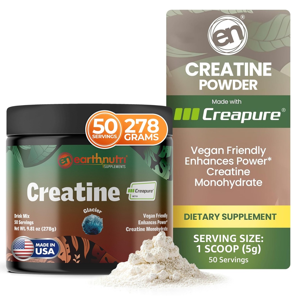 EarthNutri Kreatin Monohydrat pulver - ren kreatin Supplement for muskelstyrke, styrke og ytelse - ikke-GMO, sukker-fri, tilsetningsfri - for menn og kvinner, flavored 250g