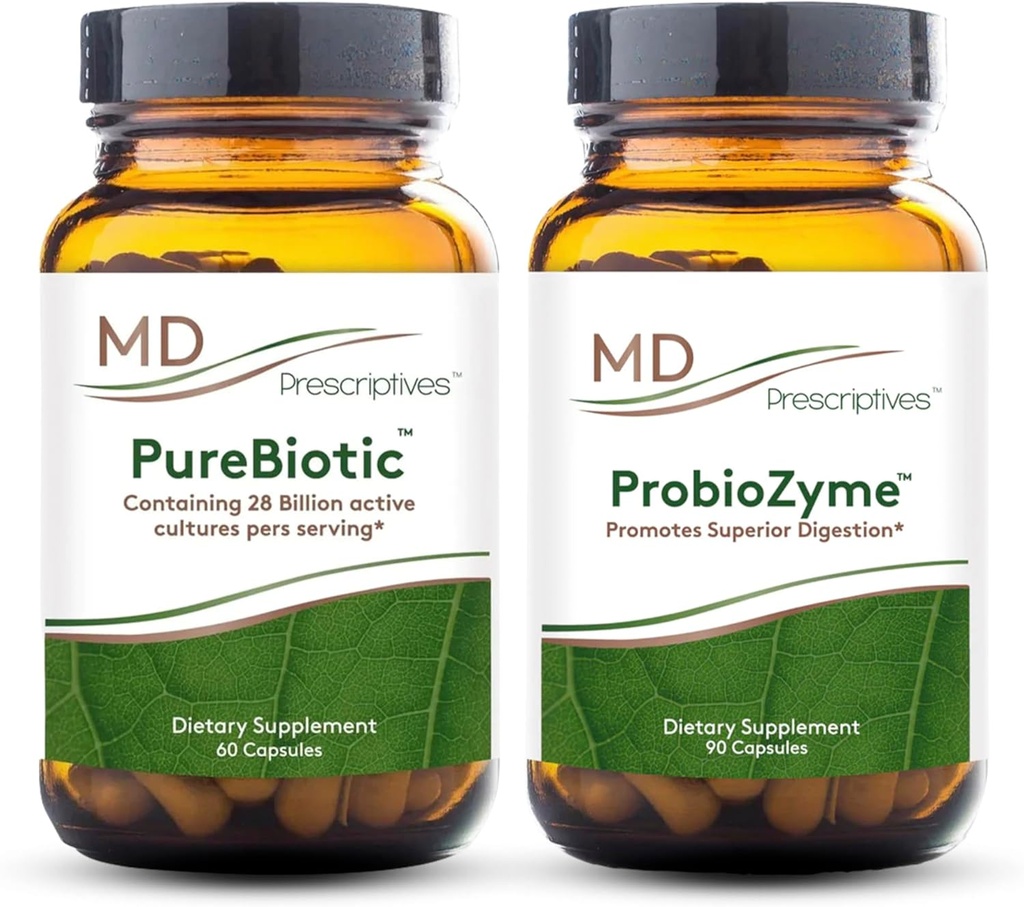 MD Prescriptives PureBiotic og ProbioZyme Bundle - Digestive & Gut helse supplement - 60 kapsler 90 kapsler