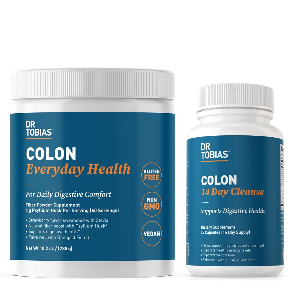 Dr. Tobias Colon 14-dagers rengjøring og kolon daglig helse, avansert Gut Cleanse Detox & Daily Digestive Support med Psyllium Husk Fiber Powder, Digestive Wellness Bundle, Non-GMO