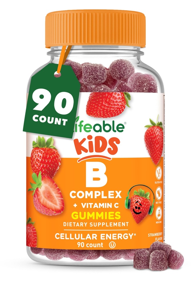 Livbar vitamin B-kompleks for barn | med VIT C | Great Tasting B-kompleks | Vegan Kids B-kompleks | Energi og Nerve Støtte | 90 Gummies