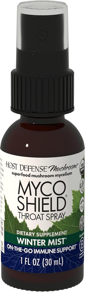 Host Defense MycoShield Throat Spray - Immune Health Support - Dietary Mushroom Supplement med Chaga, Reishi, Tyrkia Tail og mer - On-The-Go Immune Support - Winter Mist, 1 fl oz (71 Serveringer)*