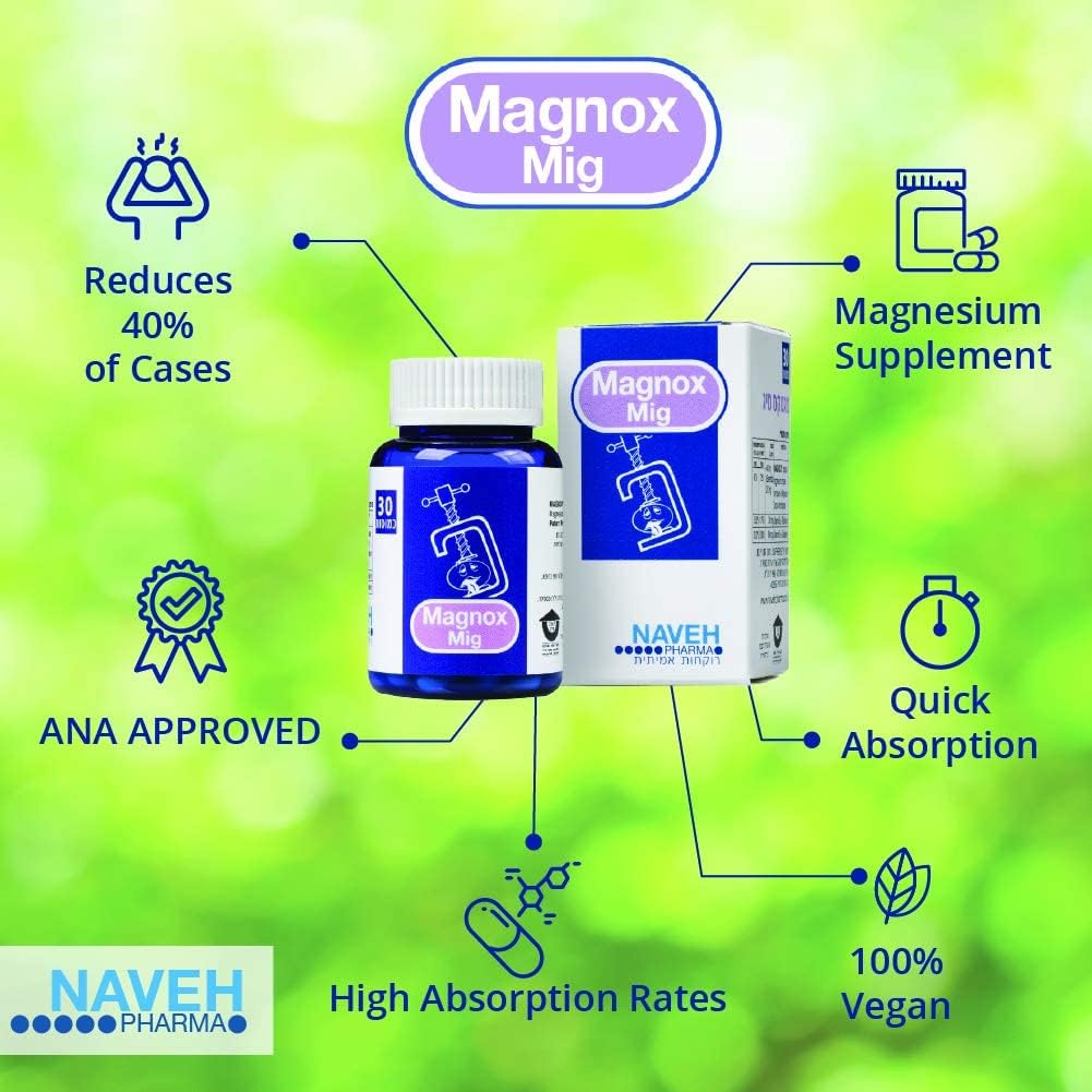 MAGNOX Mig Magnesium Supplement Tabletter (30) for megrain hodepine -På grunn av magnesiummangel, av Naveh Pharma