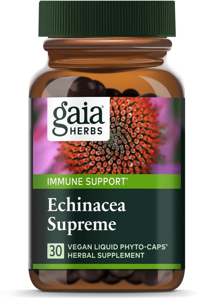 Gaia Herbs Echinacea Supreme - Immune Support Supplement - Echinacea Purpurea & Angustifolia Blend til støtte immunsystem - 30 Vegan Liquid Phyto-Capsules (15-dagers forsyning)