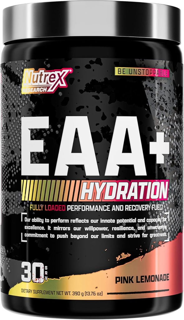 Nutrex forskning EAA Hydration ® EAAs + BCAA pulver ® Muskelgjenvinning, styrke, muskelbygging, utholdenhet ® 8G essensielle aminosyrer + elektrolyter ® (Packing My Vary) 30 serveringer (Pink Lemonade)