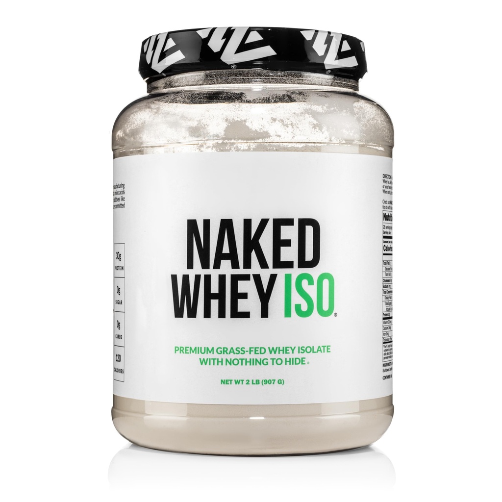 Naked Whey Isolate Protein - Bare 2 ingredienser, 30g Grass-Fed Protein, Zero Carb, Unflavored, Undenatured, No-GMO, No Soy, Glutenfri, Ingen Preservatives - 28 Services