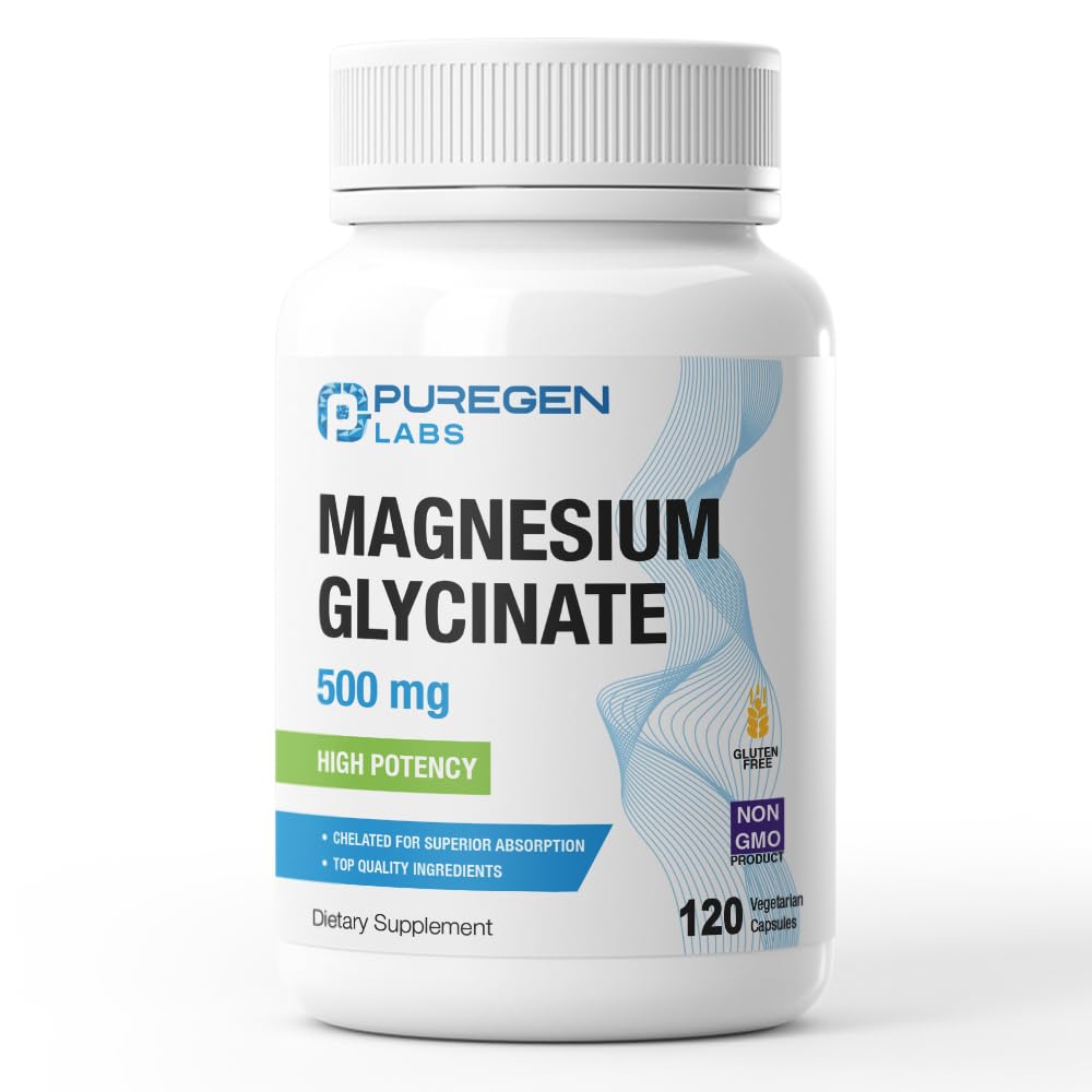 Magnesium Glycinate 500mg [High Potency] 120 Veggie Caps, Chelated for Superior Absorpsjon | Ingen skadelig additiver | Ikke-GMO, NO Gluten og Dairy, støtter muskler, ledd og hjerte helse-Made i USA