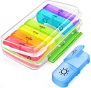 AUVON Pill Box 2 ganger om dagen med Moisture-Proof Design, ukentlig Pill Organizer PM med bærbare Pocket Slots, Pill Case 7 dager med dobbelt beskyttelse for vitamin, medisin, medisin og supplement