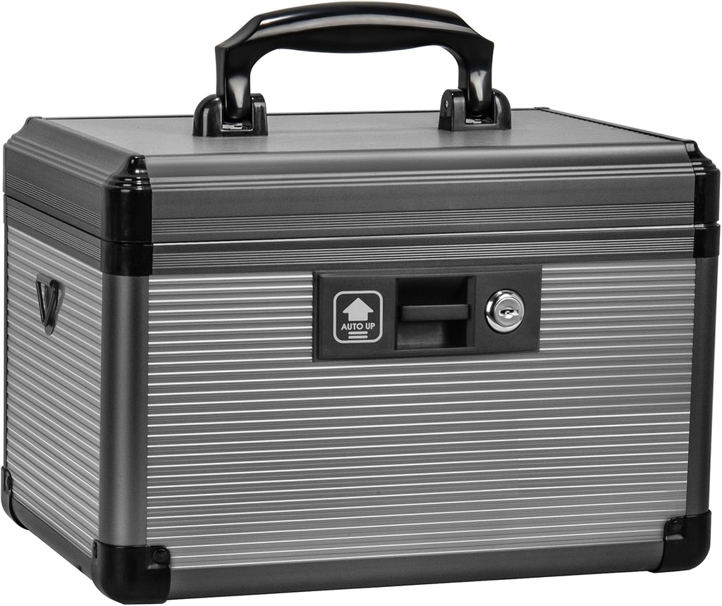 Medisin Lock Box med nøkkel, Alluminum legering boks for medisinering, første hjelpeboks med en fjerningsbar skuffe å lagre medisiner og piller for hjem, svart 12 * 7,68 * 7,87 tommer