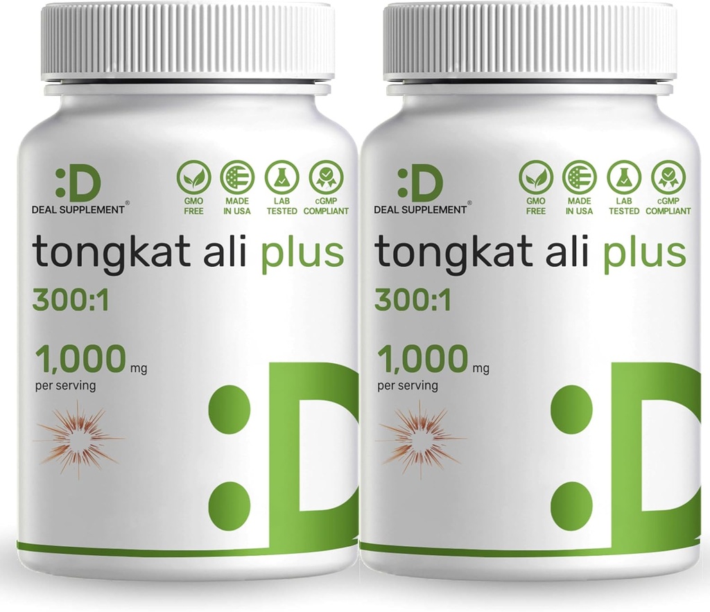 2 Pakke Tongkat Ali Ekstrakt 300:1 med Horny Goat Weed 1,100mg, 480* Kapsler - Indonesisk Longjack Eurycoma Longifolia Root - Ekstra styrke Herbal Supplement for energi