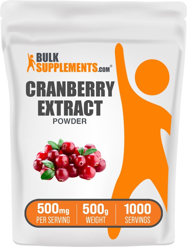 BulkSupplements.com Cranberry Extract Powder - Cranberry Flavoring pulver, hentet fra Vaccinium Macrocarpon Frukt - Vegansk & Glutenfri, 500 mg per servering, 500g (1,1 lbs) (Pack of 1)