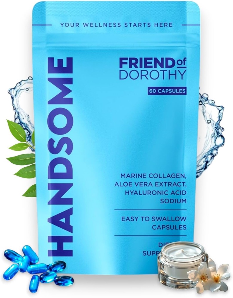 Håndsome, Marine kollagen tabletter forbedret med Aloe Vera, Hydrolysert kollagen kosttilskudd for menn, 60 kapsler per pung