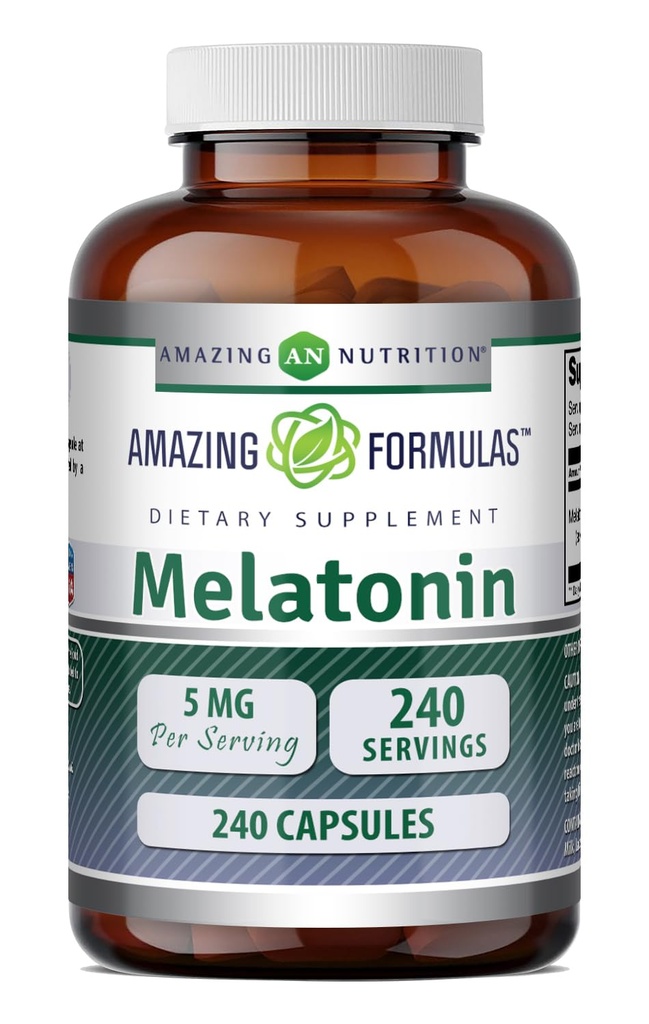 Amazing Formler Melatonin Supplement | 5 Mg Per Serving | 240 Kapsler | Ikke-GMO | Glutenfri | laget i USA