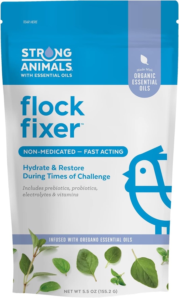 Flock Fixer – støtter immuniteten til bakgårds kyllinger under tider av utfordring, inneholder organiske Oregano essensielle oljer (5,5 oz. Pouch)