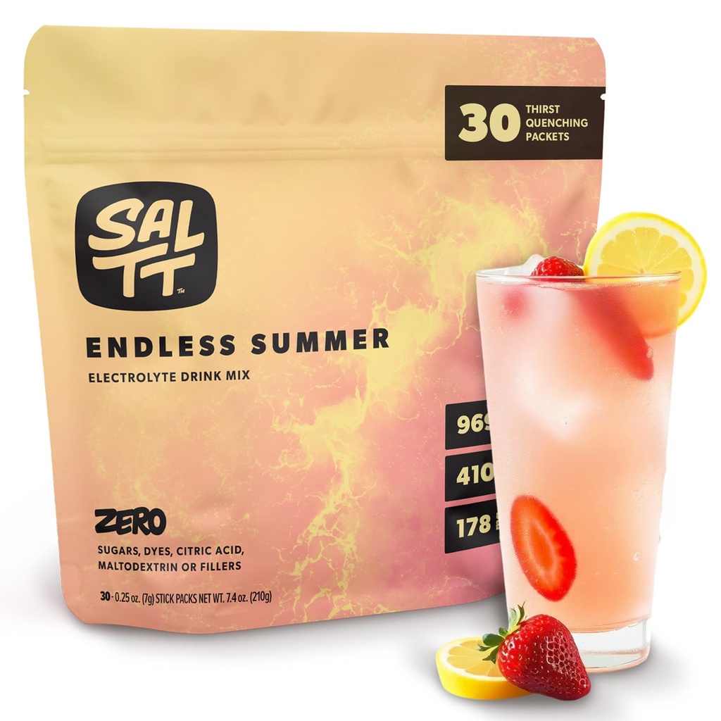 SALTT Electrolytes Powder Flavored Drink Mix - Endeløs sommer - 30 Hydration Packets - Magnesium, Kalium, Natrium, Trace Minerals - Null Sukker & Glutenfri - Reise Essentials