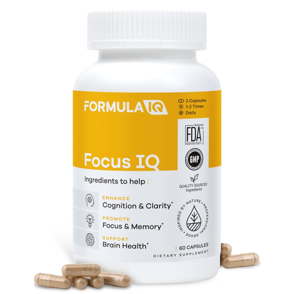 Formel IQ - Focus IQ - Brain Supplements for hukommelse og fokus - Minne Supplements - Kognitiv støtte - 60 Kapsler