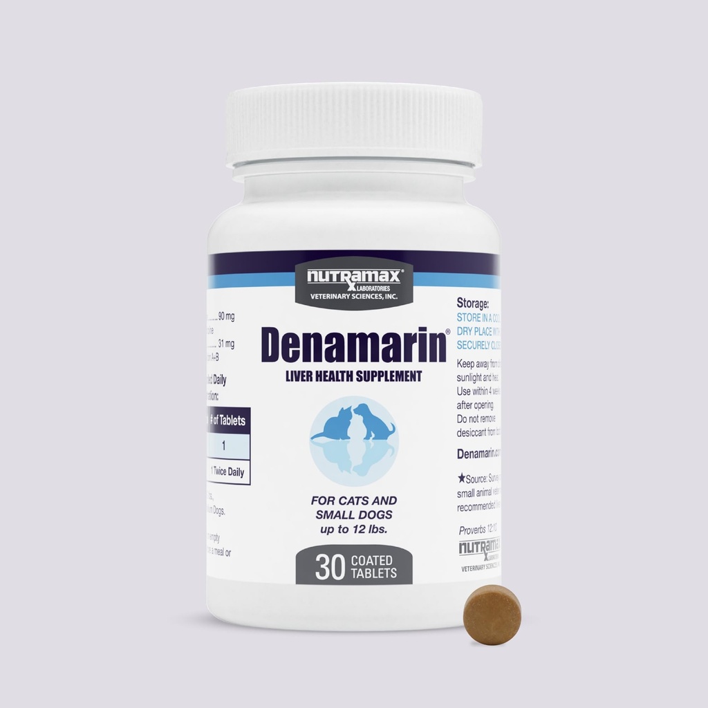 Nutramax Laboratories Denamarin lever helse supplement for små hunder og katter - med S-Adenosylmetionin (SAMe) og Silybin, 30 tabletter