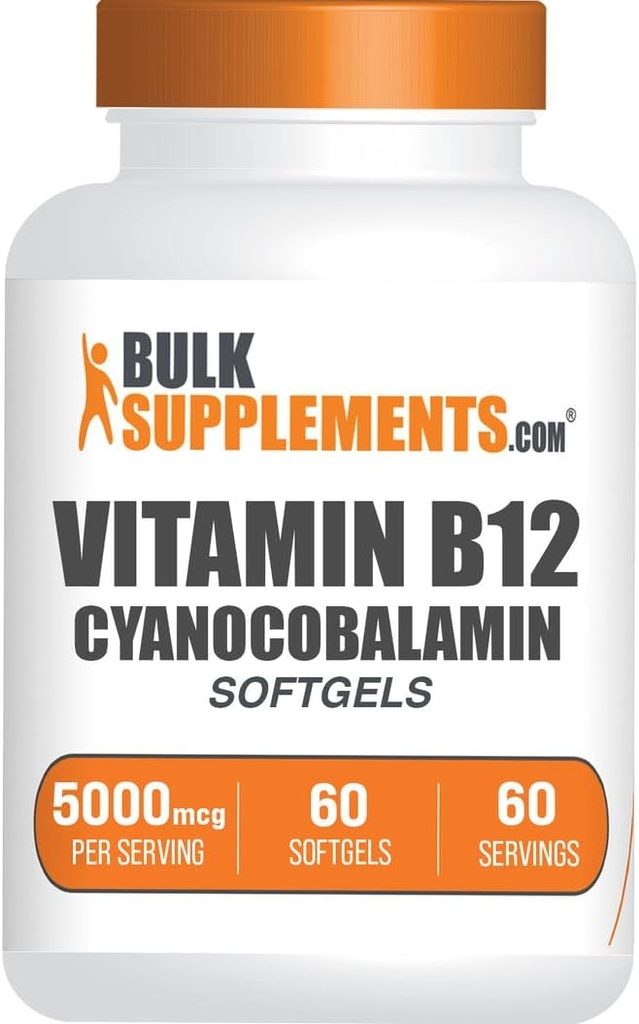 BulkSupplements.com Vitamin B12 5000 mhg Softgels - som Cyanocobalamin, vitamin B12 Supplements, for energi støtte - Glutenfri, 1 Softgel per servering, 60 greve (pakke av 1)