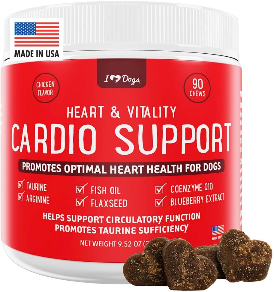 iHeartDogs hjerte og vitalitet Cardio støtte for hunder - Hunde hjerte Helse Supplement med ansjov olje, Taurin, Flaxfrø, Arginin, Blåbær ekstrakt, Coenzyme Q10