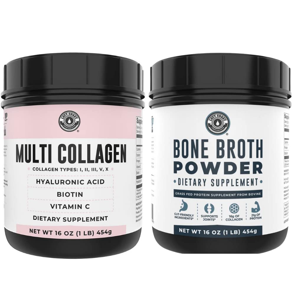 Left Coast Performance Pure Bone Broth og Multi kollagen pulver for felles, hår, hud og negler støtte