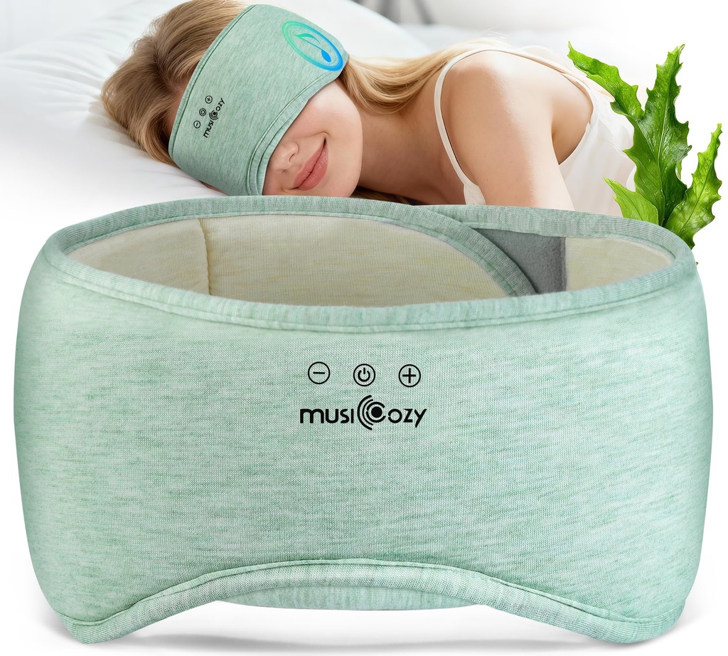 MUSICOZY Bluetooth 5.4 Sleep Mask Headphones, Seaweed Fiber Comfort Design