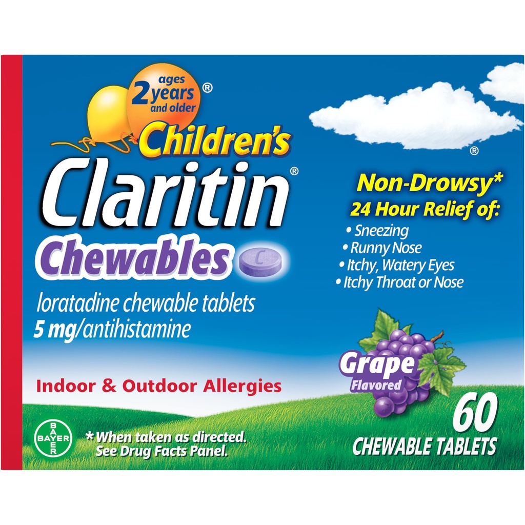Barnes Claritin Chewables 24 HR Barn Allergi medisin, Grape, 60 greve
