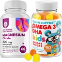 Omega3 Gummier til barn med Omega 6&9 og Magnesium Gummier - DHA Barn Brain Supplement for hjerte og visjon Support - Ingen fiskolje og glutenfri immunhelse med sukkerfri magnesium