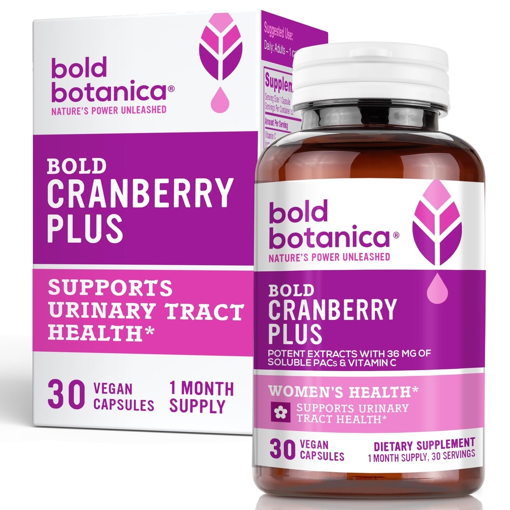 Bold Cranberry Plus – 36 mg PACs – 100% oppløselig PAC– Urin Tract UTI Support- Cranberry piller for kvinner og menn-med ikke-GMO vitamin C – 30 Vegan Capsules