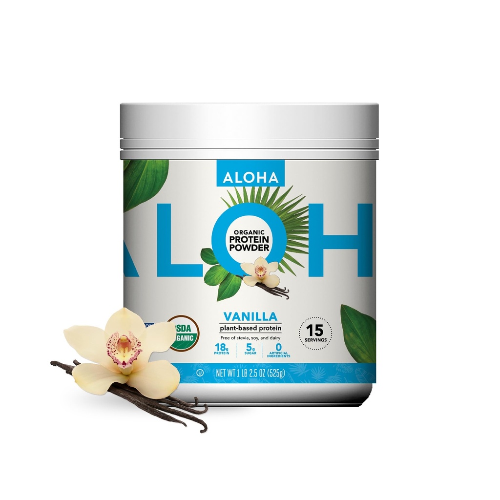 ALOHA Organic Plant Basert Protein pulver, Stevia Gratis, Vanilla, 19,6 oz, 15 Serverings emballasje KAN VARE