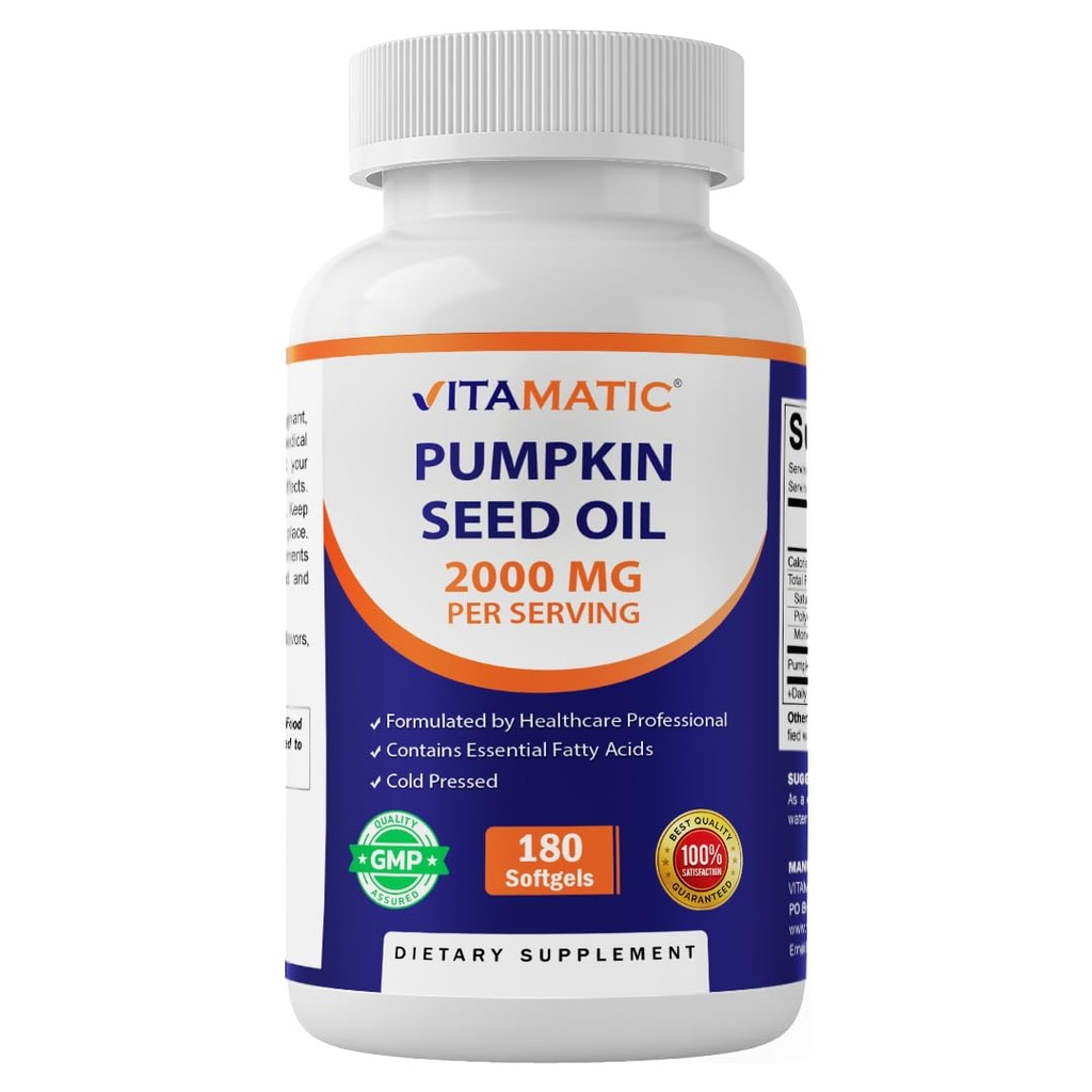 Vitamatic Pumpkin Seed Oil 2000 mg Softgel Kapsler per servering - 180 Softgels - 1000 mg per softgel