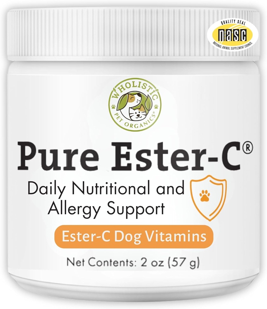 Wholistic Kjæledyr Organics ren ester-C pulver for hunder - 2 Oz - Sunn alternativ til hund Allergi Chews - Vitamin C Supplement for hund Allergi Relief, Immunstøtte, Itch Relief for hunder - laget i USA