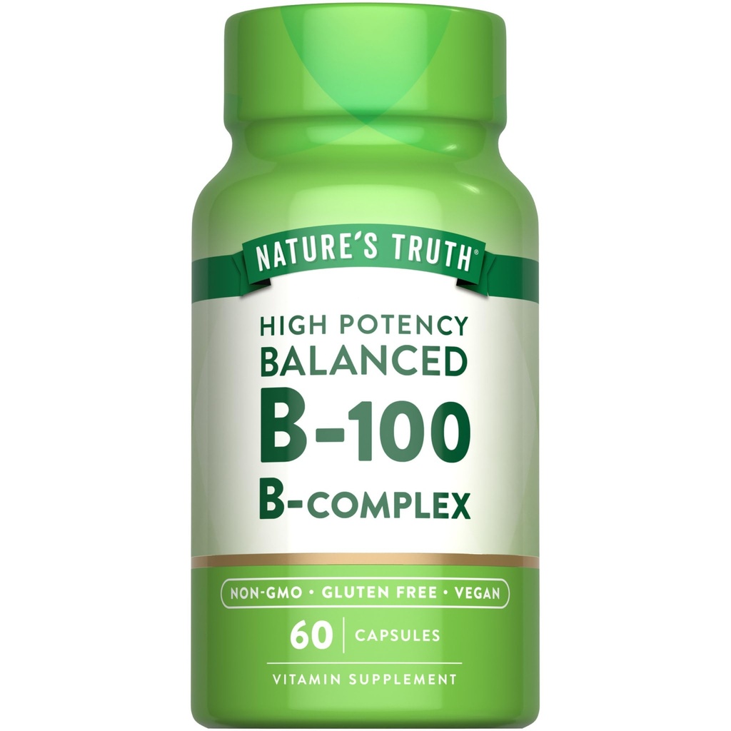 Naturens Sannhet Vitamin B-kompleks | 60 Kapsler | Høy Styrke B-100 | Ikke-GMO & Glutenfri Supplement