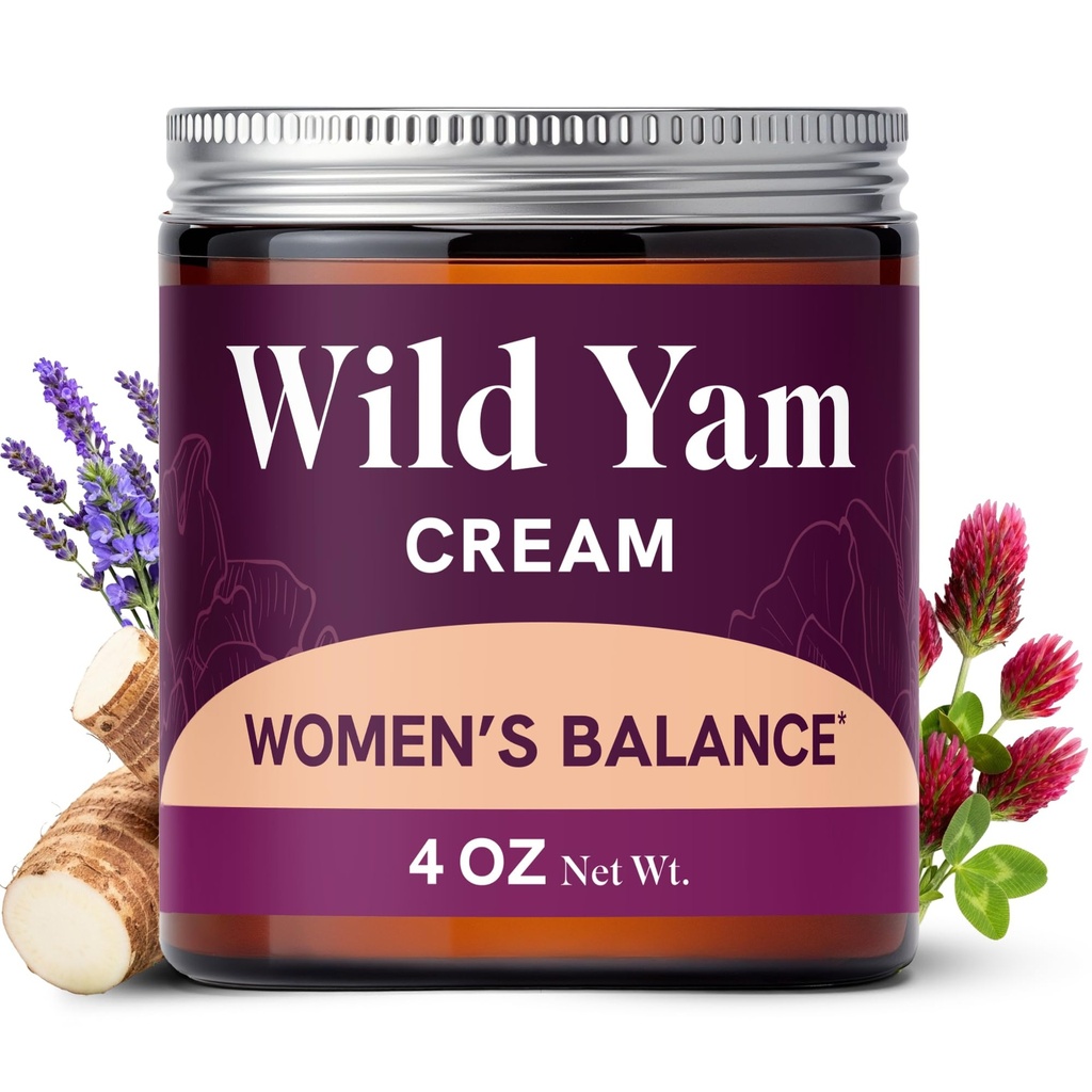 Wild Yam Cream for Hormon Balance | 3450mg Wild Yam for Herbal Menopause & PMS Støtte | Beriket med Vitex, Black Cohosh, Lavender & Mer | Estrogen & Progesteron Gratis Balancing Cream | 4 Oz.