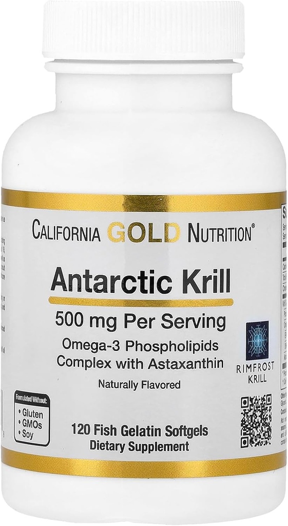 California Gold Nutrition Antarctic Krill olje, Ultra-høy Omega-3 med Astaxanthin, Naturlig Strawberry & Lemon Flavor, Ikke GMO, Glutenfri, 500 mg, 120 Fish Gelatin Softgels, 2 pakke